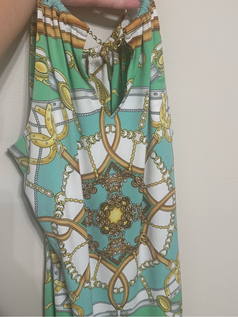 Cach’e Turquoise & Gold Printed Halter Top - Picture 6 of 8